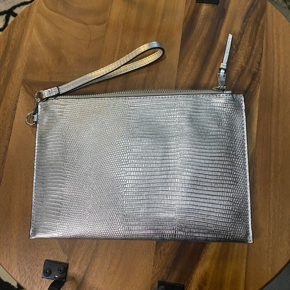 INC Clutch Handbag embossed silver